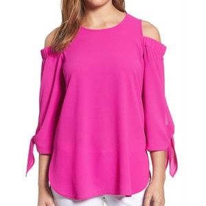 Gibson Neon Berry Cold Shoulder Top